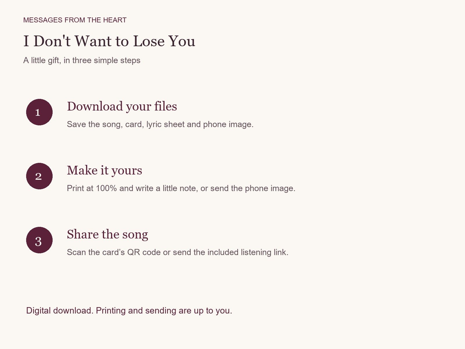 I Don't Want to Lose You — Printable Song Gift product image (3)