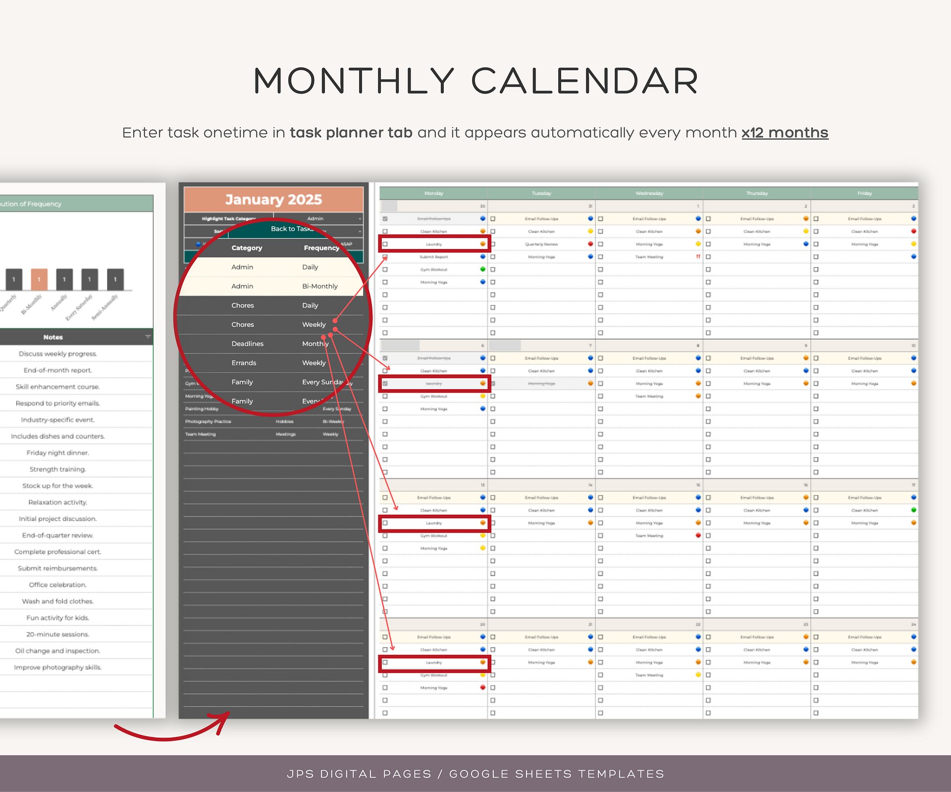 Recurring Task Manager, Google Sheets Template, Dynamic Monthly Calendar product image (6)