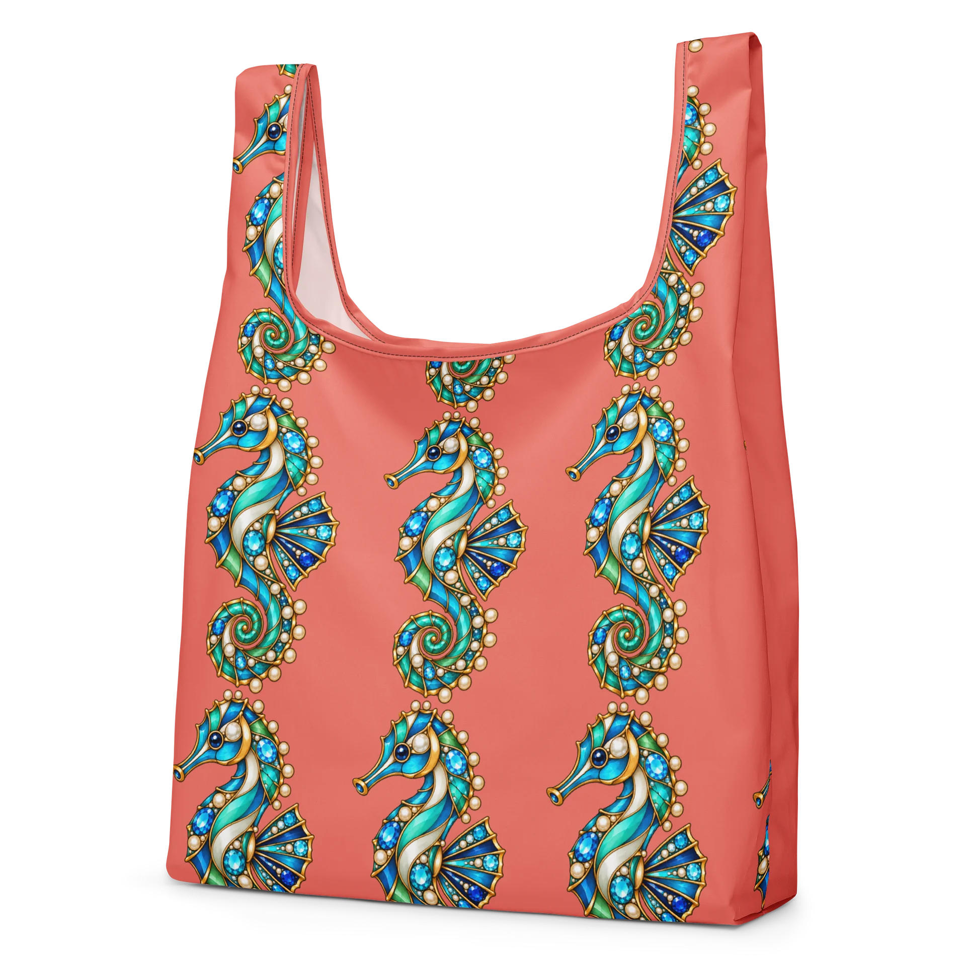 Seahorse Jeweled Brooch Coral Tote product image (2)
