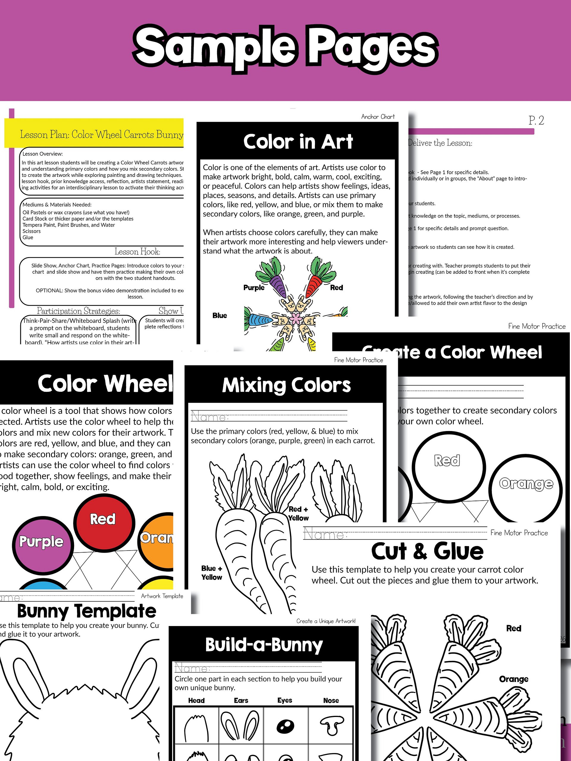 Color Wheel Art Lesson 2nd Grade Element of Art Project Colors Bunny Art Project product image (8)