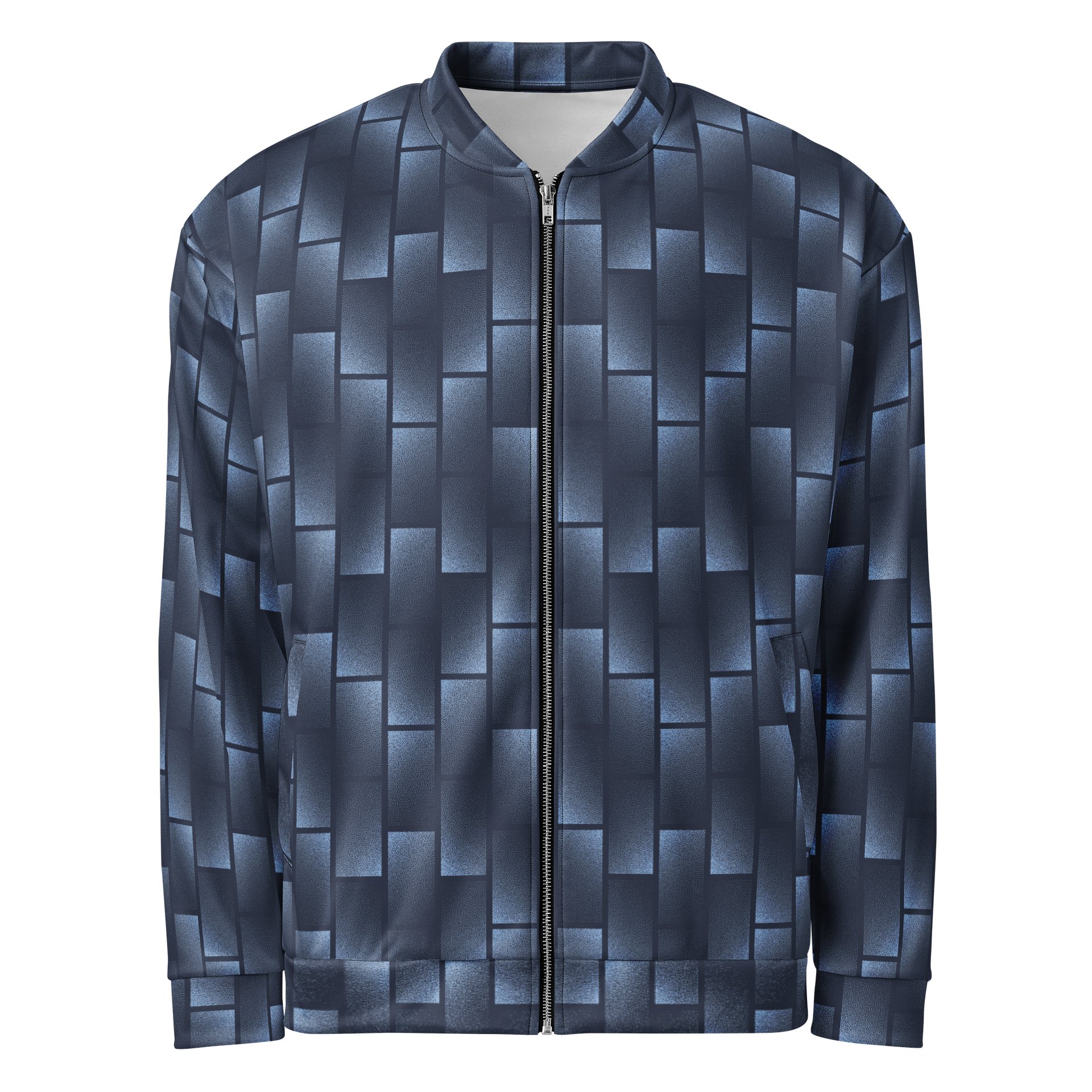 Comfortable Bomber Jacket with Bold Blue Geometry Print product image (1)