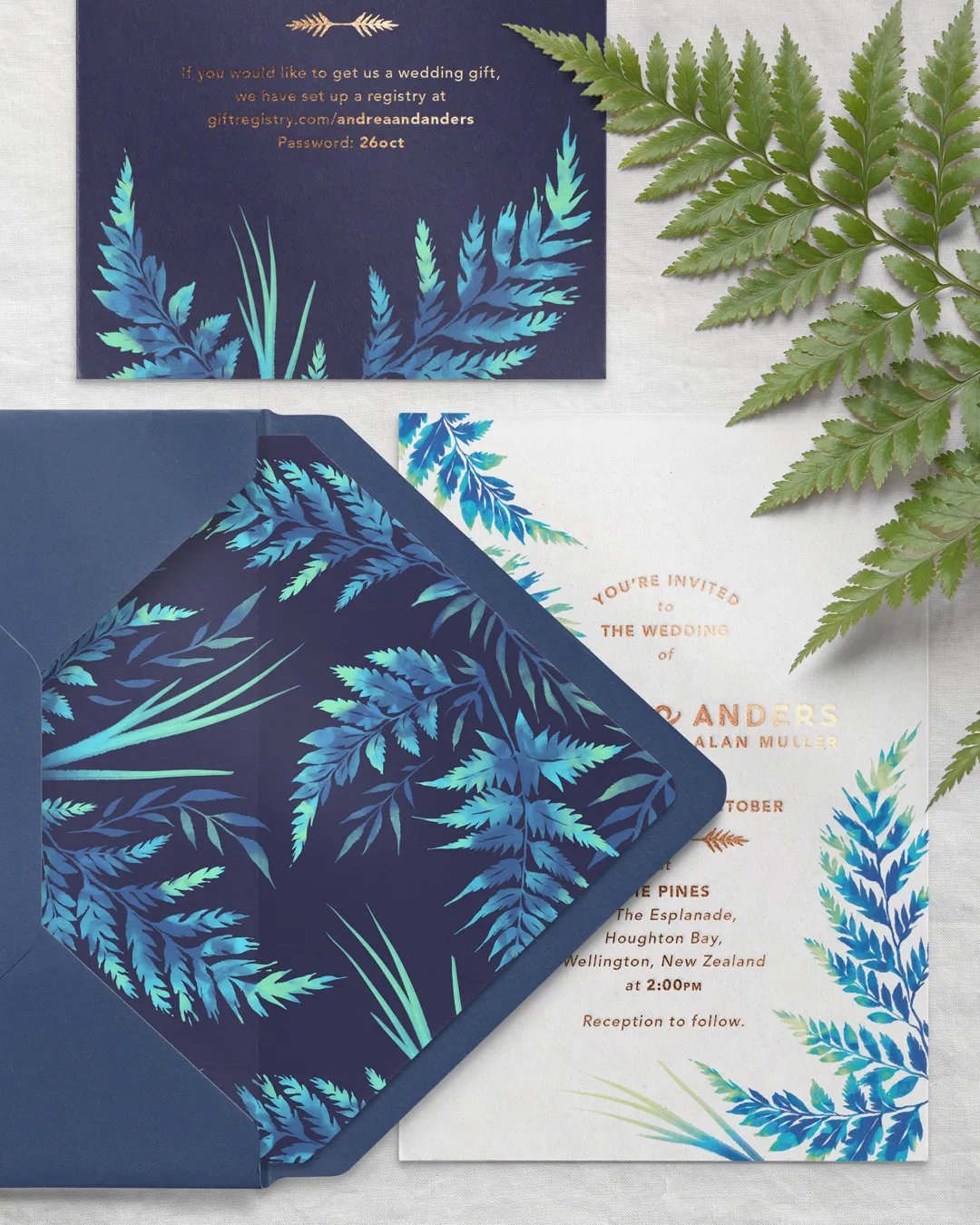 Watercolour Ferns Wedding Invitation Suite - Blue product image (8)