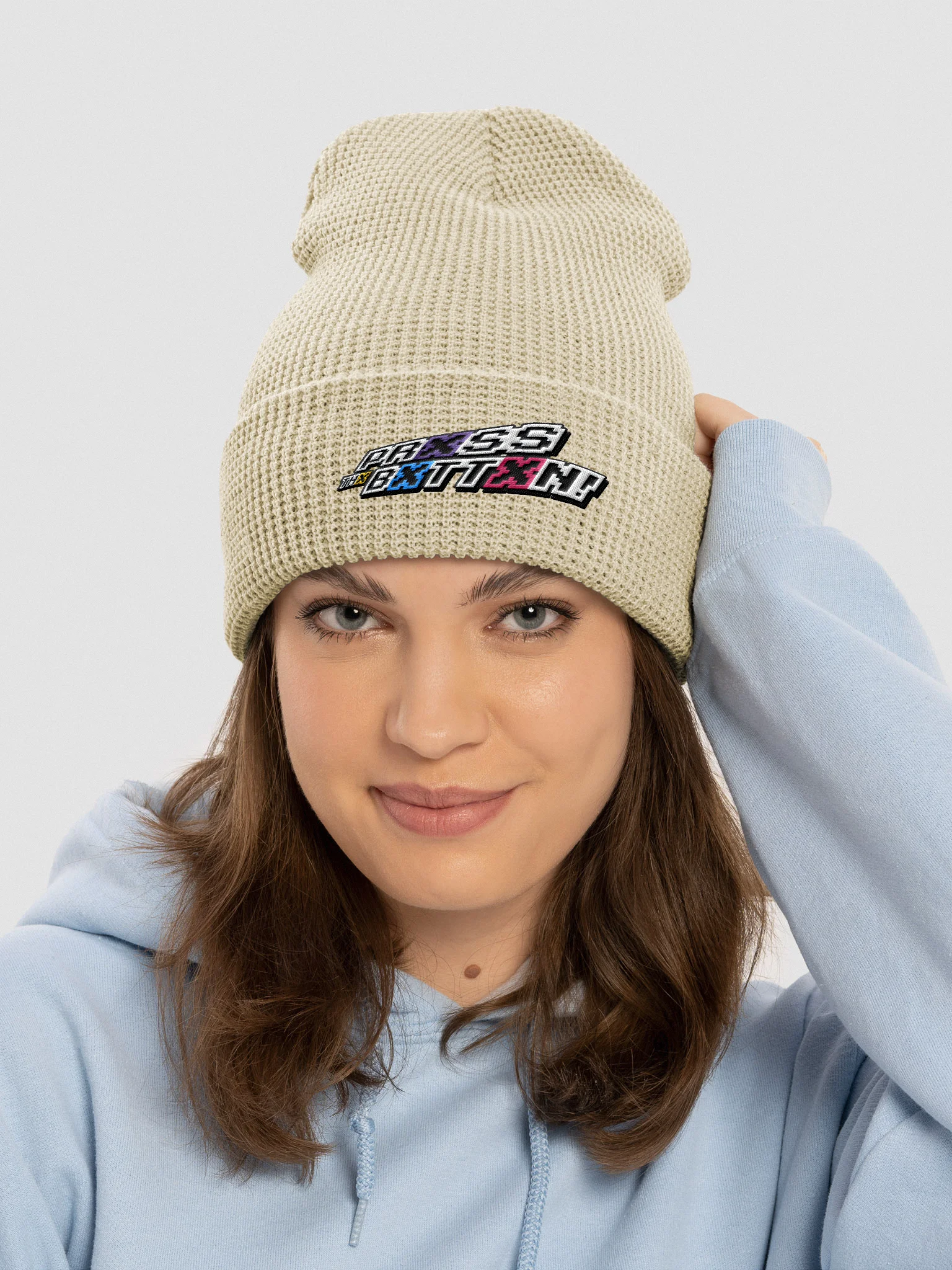 Prxss Thx Bxttxn! Logo Waffle Beanie product image (2)