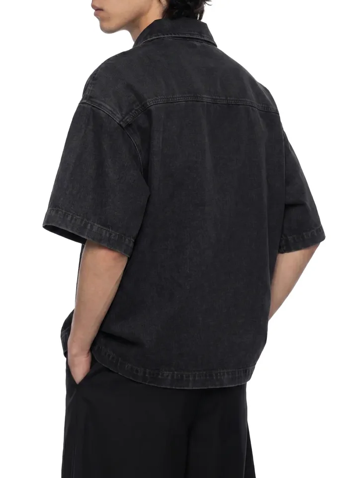 Unisex Vintage Wash Boxy Quarter-Zip Denim Shirt product image (2)