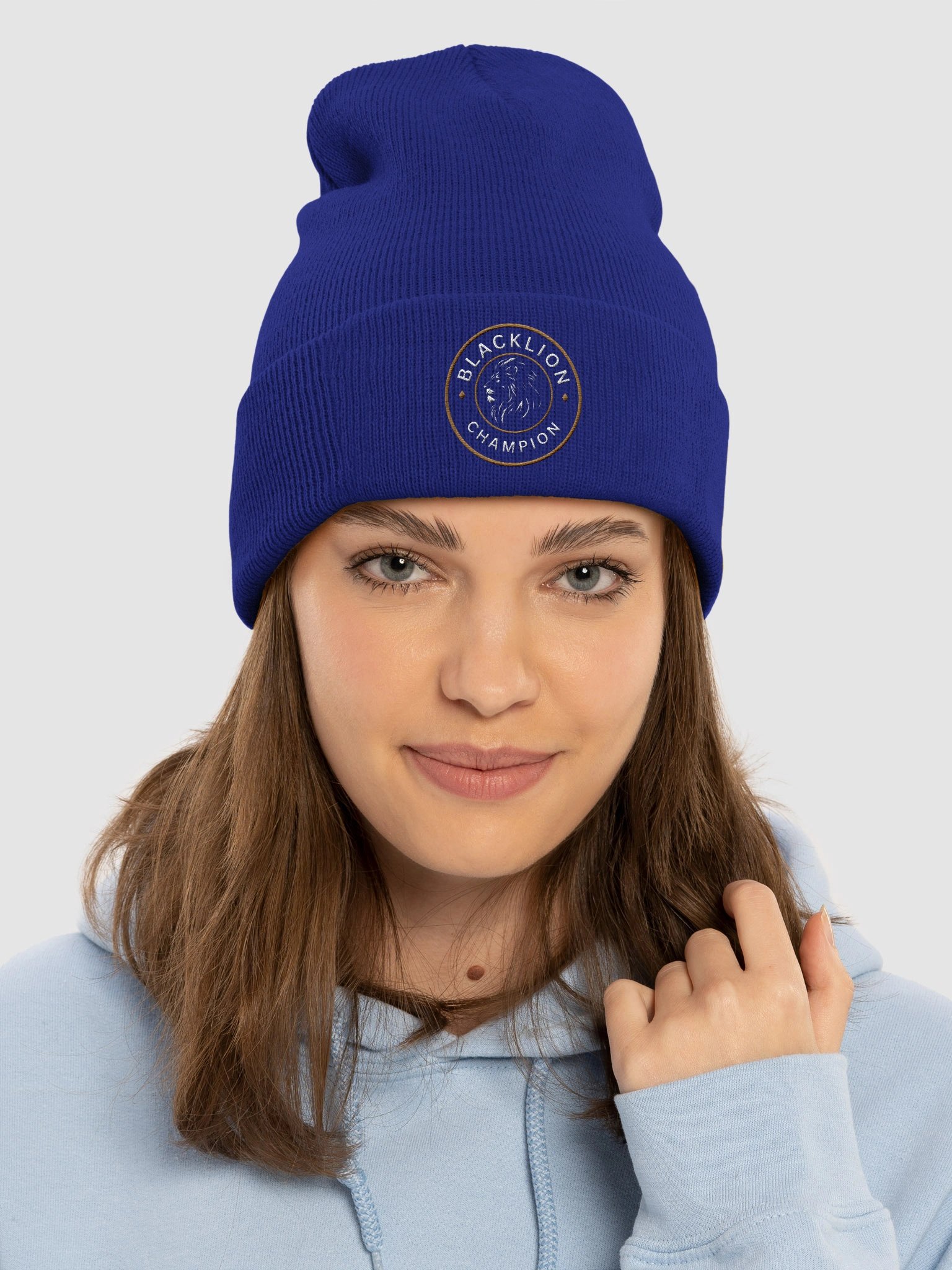 Black Lion "Champion" Embroidered Crest Cuffed Beanie – Premium Knit Streetwear Headwear product image (3)