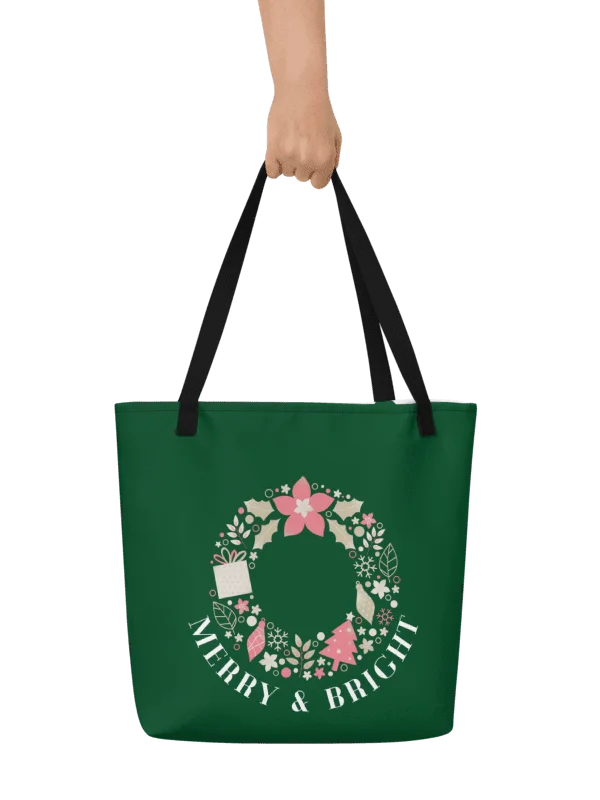 MERRY & BRIGHT Festive Wreath Large Tote Bag product image (1)