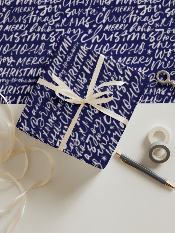 Elegant Holiday Wrapping Paper Set (3 Sheets) - Gold & Navy Christmas Icons product image (6)