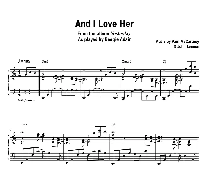 Beegie Adair - And I Love Her - Sheet music (PDF) product image (1)