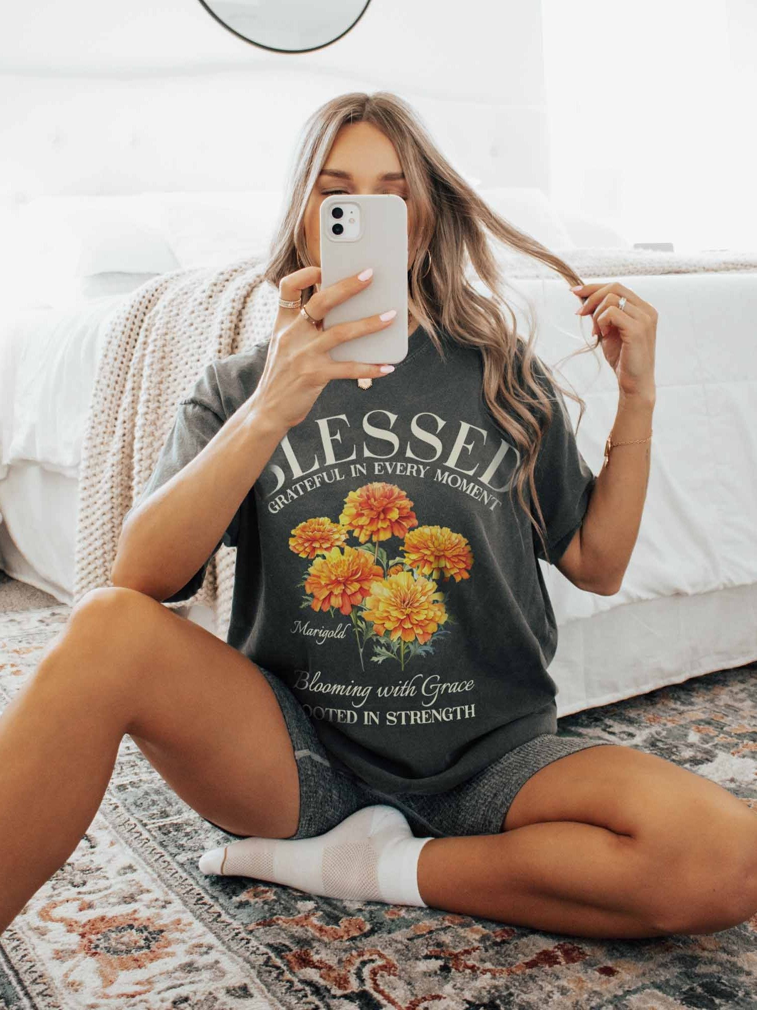 October Blessed Marigold Flower Shirt – Blooming with Grace, Rooted in Strength Graphic Tee product image (2)