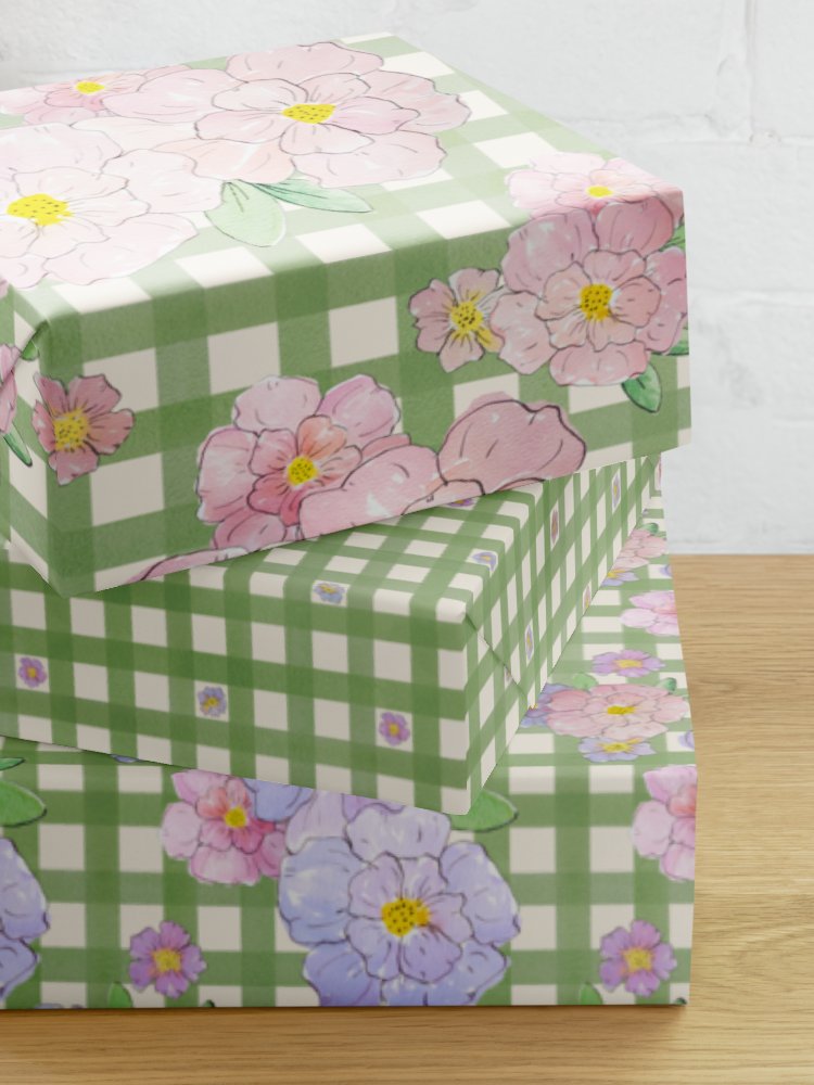 Gingham Blossoms Wrapping Paper Set of 3 Sheets product image (2)