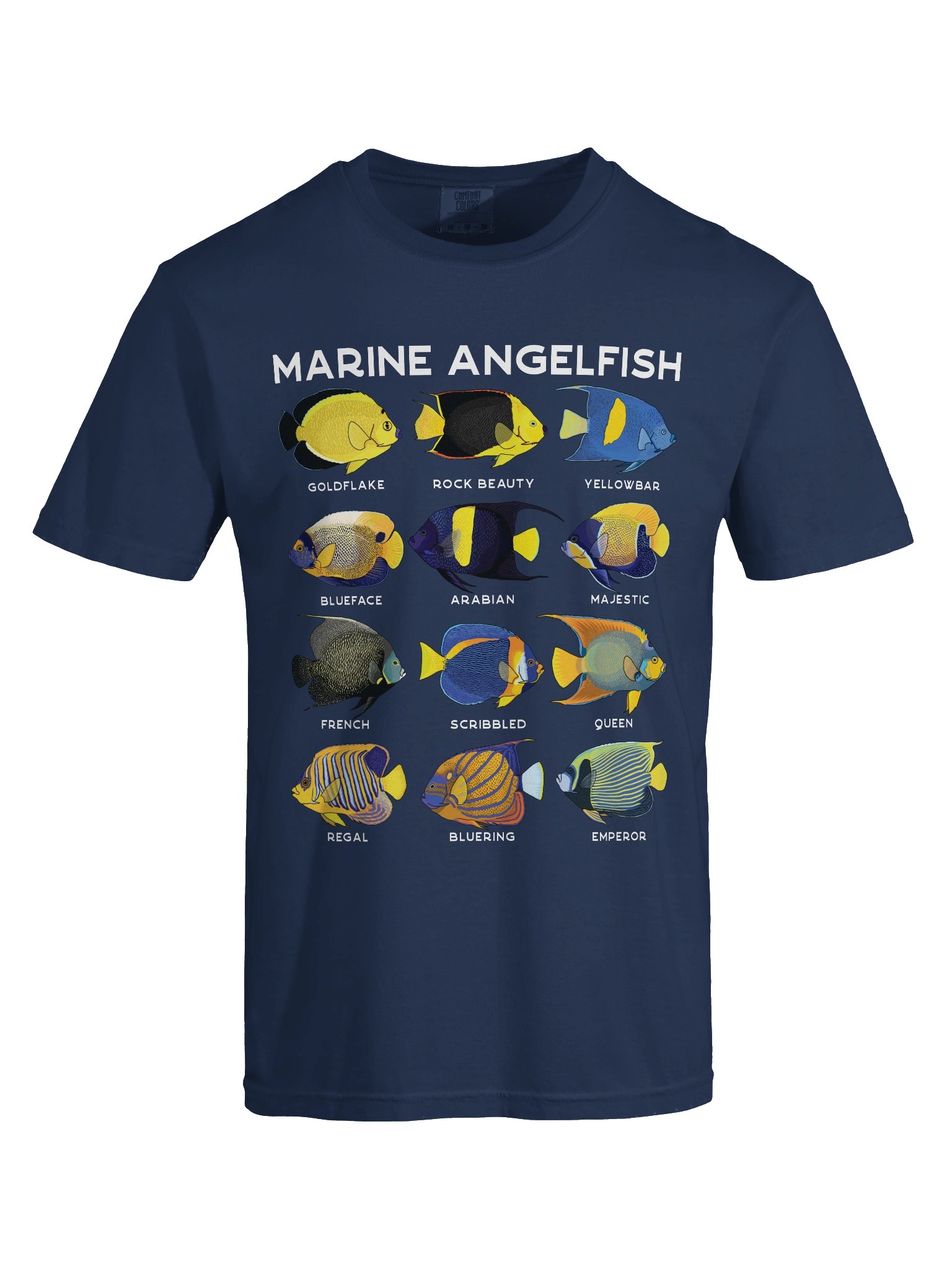 Marine Angelfish Identification Chart T-Shirt for Reef Aquarium Lovers product image (9)