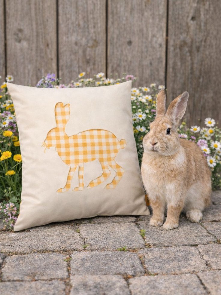 GINGHAM BUNNY BUTTERYELLOW THROW PILLOW product image (1)