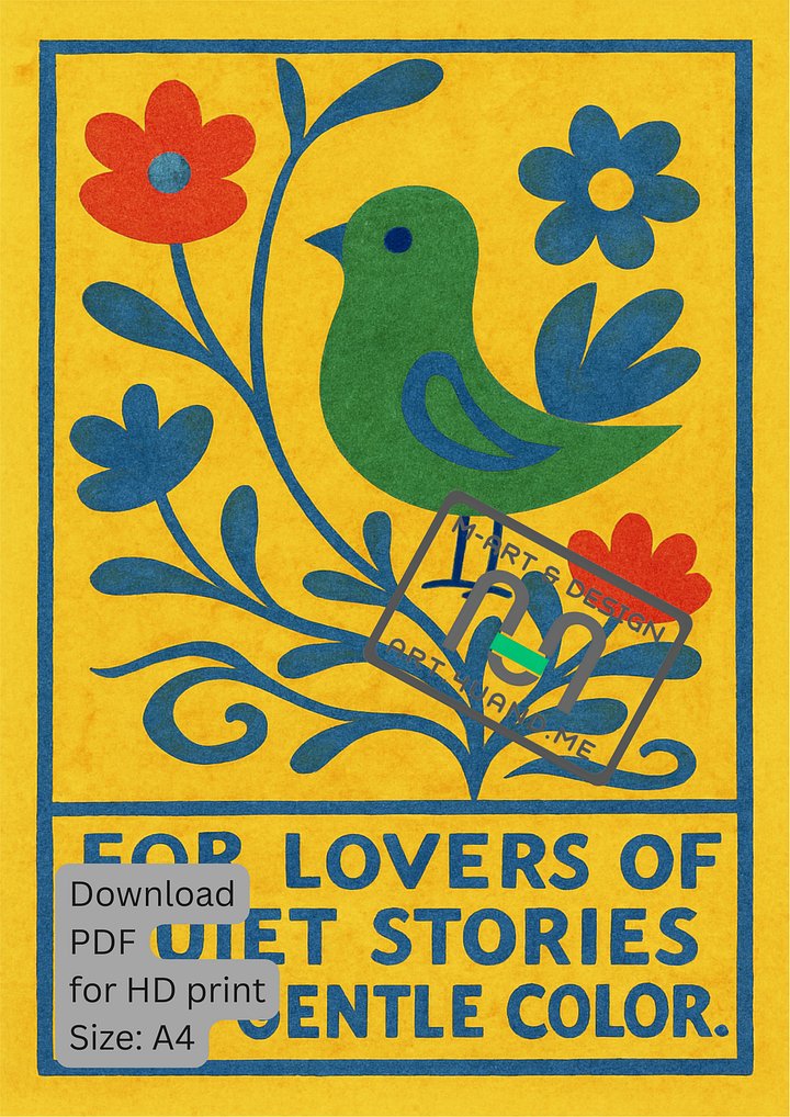 Folk Bloom Bird – A4 Digital Art Print — Digital Product PDF file product image (1)