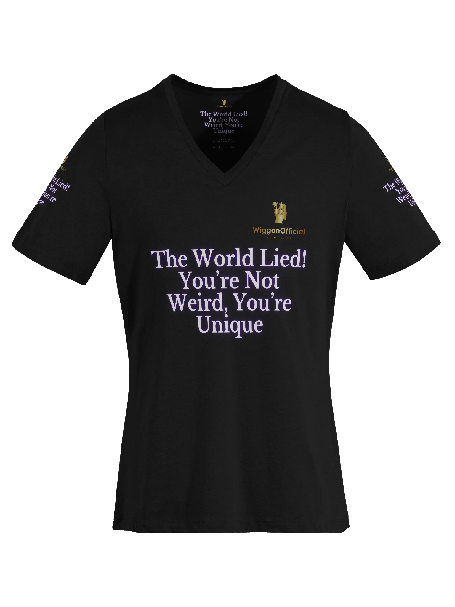 WigganOfficial “The World Lied! You’re Not Weird, You’re Unique” Women's Relaxed V-Neck T-Shirt product image (6)