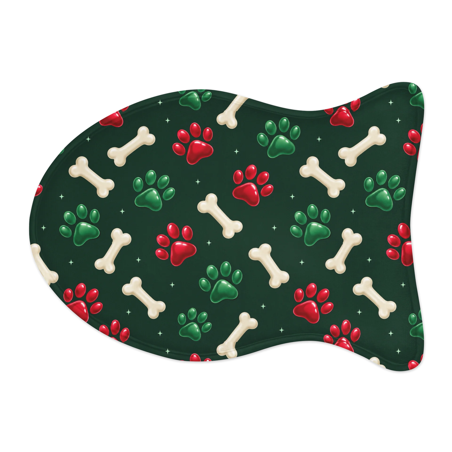 Red & Green Paw Prints and Ivory Bones Pet Feeding Mat product image (1)