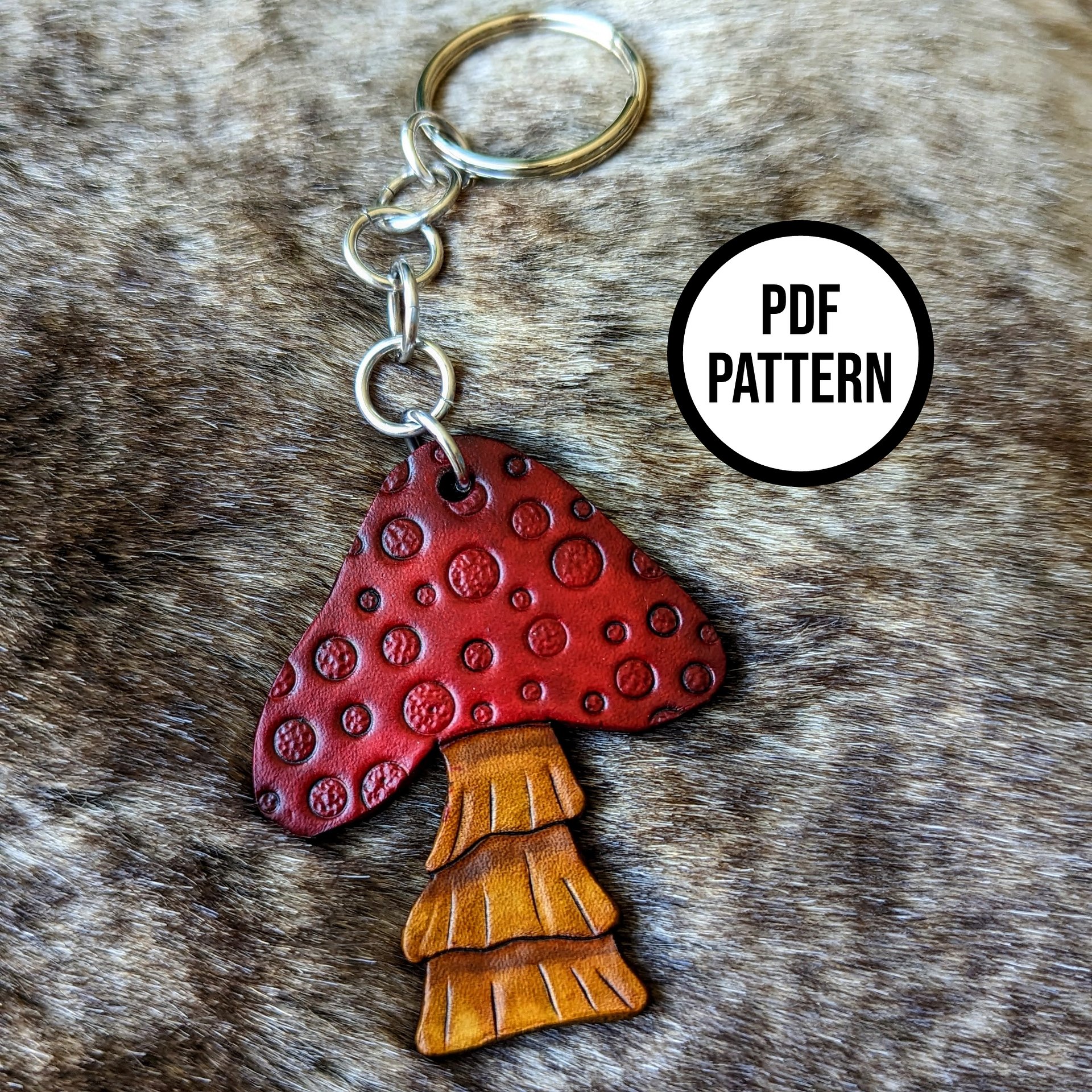 Mushroom Leather Keychain - PDF Pattern for Leatherwork product image (2)