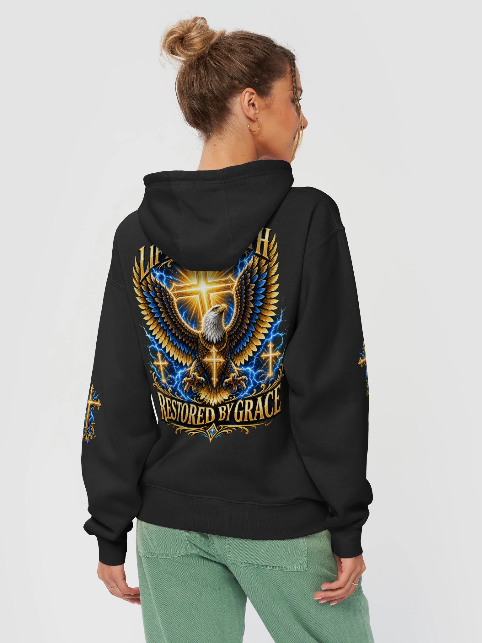 Lifted by Faith • Blue & Gold Eagle Hoodie product image (6)