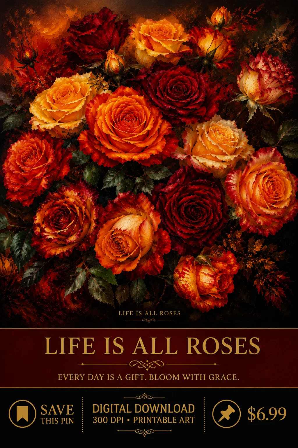 Life Is All Roses Floral Oil Painting Wall Art Printable | Vintage Rose Digital Download product image (1)