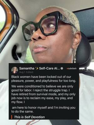 Black women have been locked out of our pleasure, power, and playfulness for too long.  We were conditioned to believe we are only good for labor. I reject the struggle trap.  I have retired from survival mode, and my only job now is to reclaim my ease, my play, and my flow.  I am here to honor myself and I'm inviting you to do the same. ✨This is Self Devotion  #BlackWomenSelfCare #wellnesstok #BurnoutRecovery 