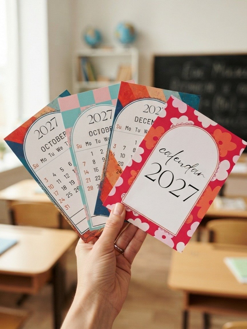 2027 Mini Desk Calendar Teacher's Gift Small Printable Monthly Dates with Easel product image (1)