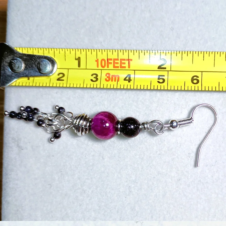 Sparkly Celestial Dangle Earrings | Handmade, Silver-Tone | "Magical Magenta" product image (3)
