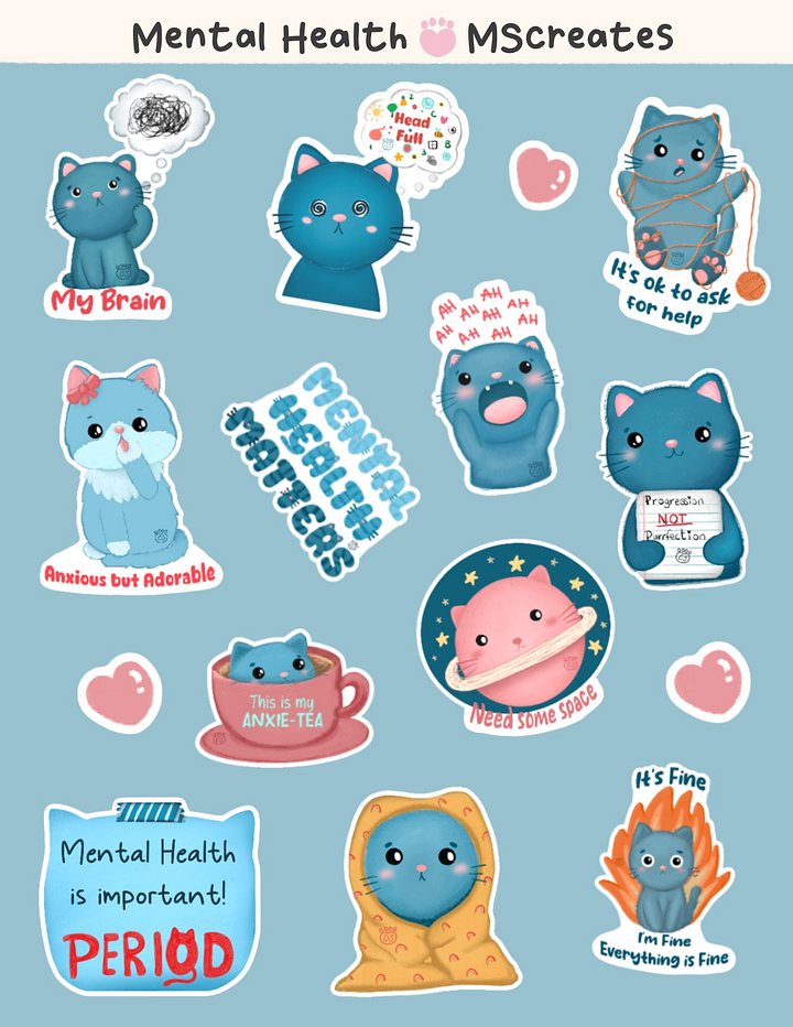 Cat Mental Health Sticker Sheet product image (1)