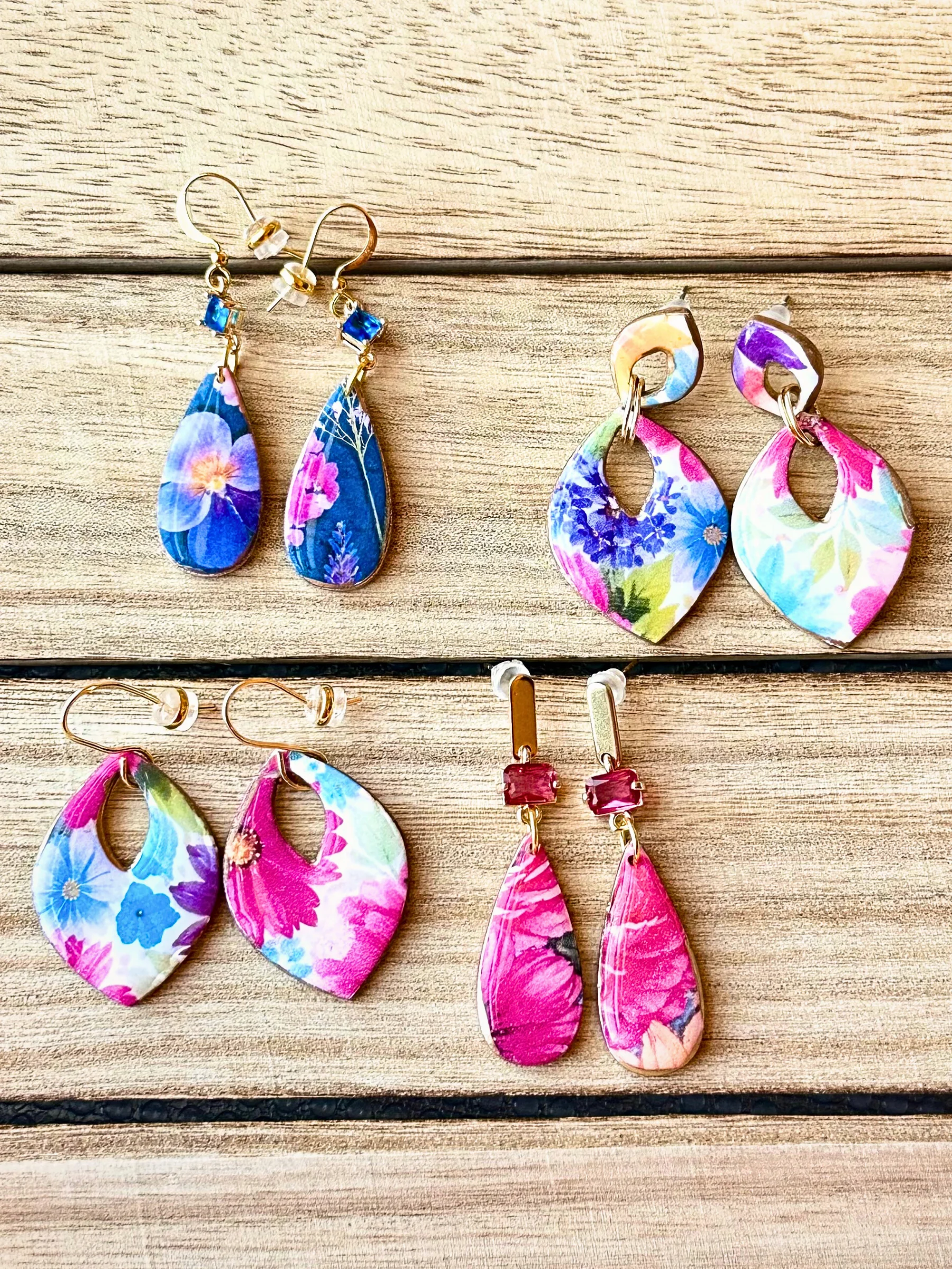 Floral Statement Drop Earrings – Handmade Botanical Clay Dangles product image (3)