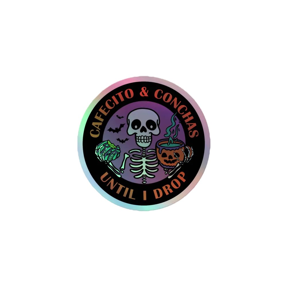 Cafecito and Conchas Halloween Skeleton Holographic Circle Sticker product image (1)