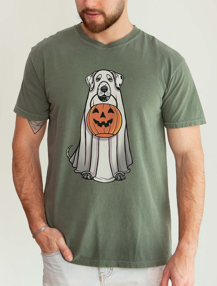 Funny Halloween Dalmatian T-Shirt | Funny Dog Wearing a Ghost Costume and Holding a Pumpkin Basket product image (2)
