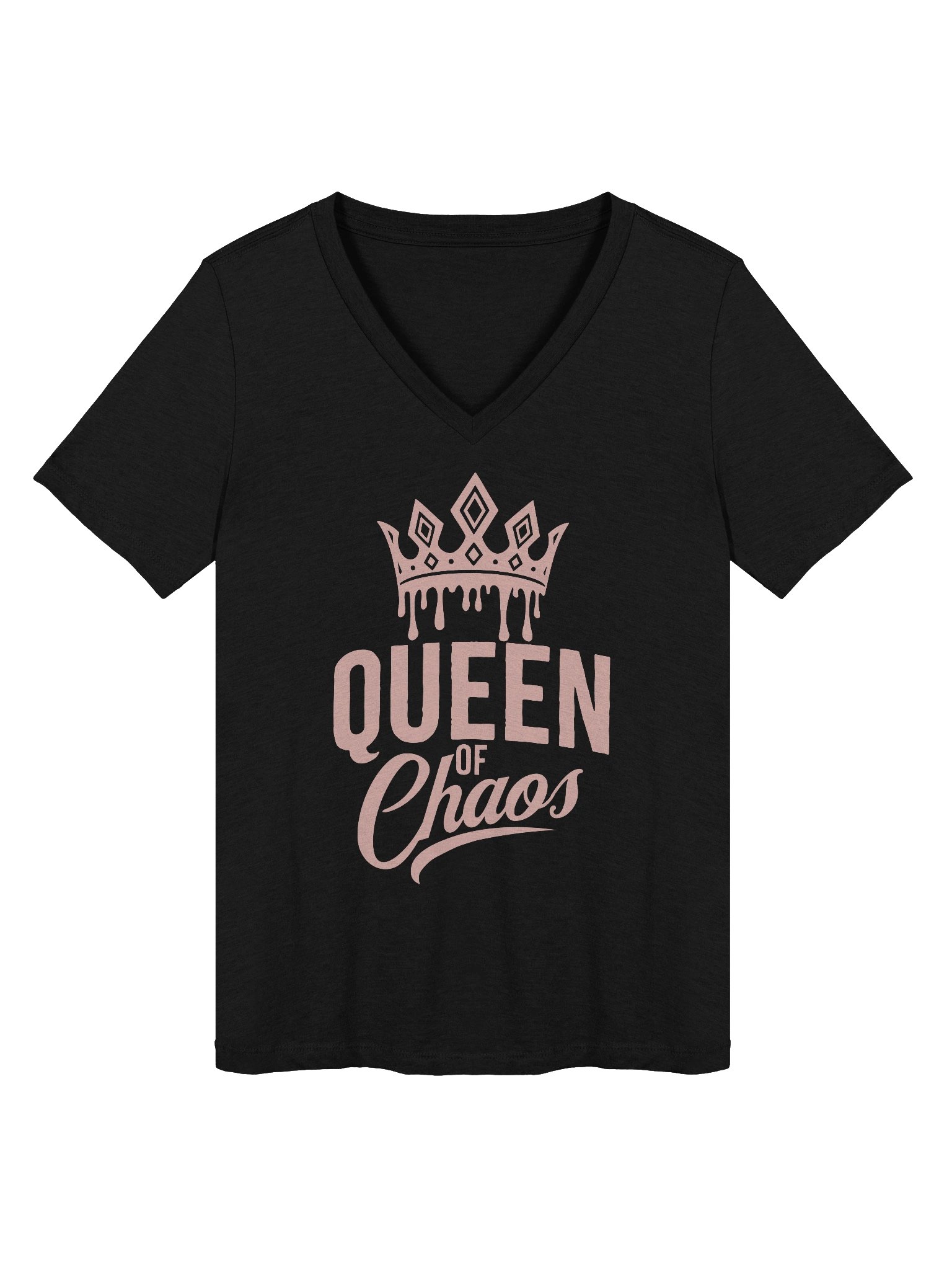 Queen of Chaos V-neck Tee (Pink Text) product image (2)
