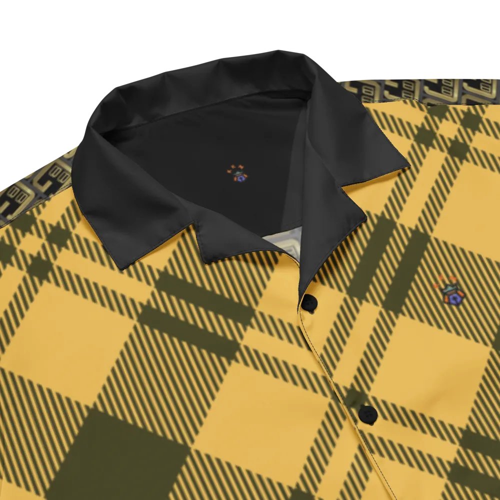 Yellow Plaid Blessed by God Designer Logo in Back Button-up Shirt product image (3)