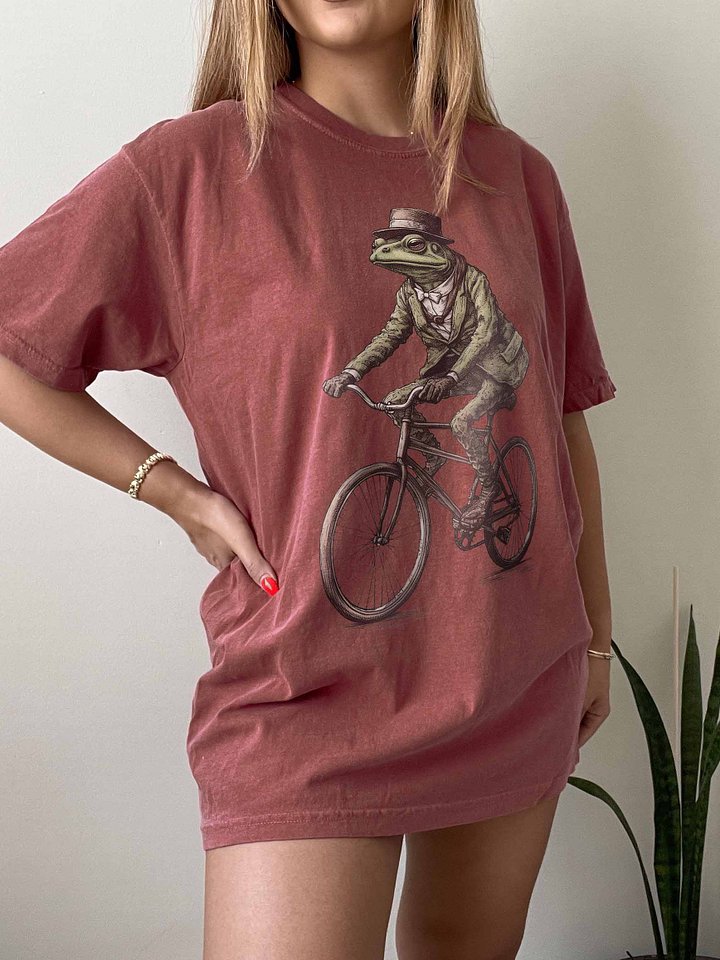 Frog Riding Bicycle Shirt – Vintage Dapper Animal Graphic Tee product image (2)