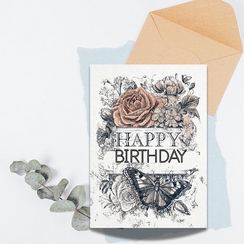 🦋 Happy Birthday (vintage floral)

• 5 × 7 size
• Blank inside for a handwritten message
• Printed on premium cardstock
• Pai...