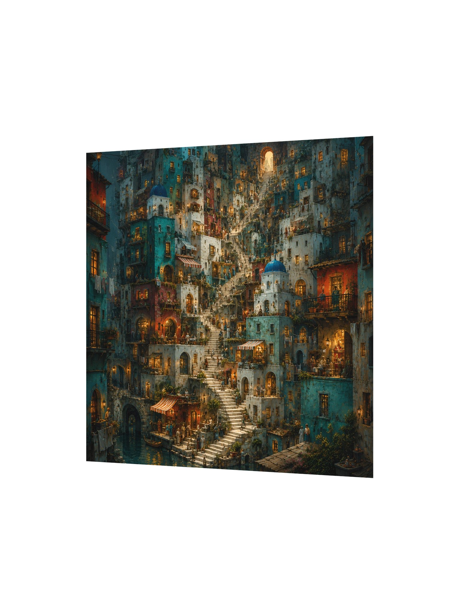 Mediterranean Stairway Village Poster | Colorful Coastal European Cityscape Wall Art product image (3)