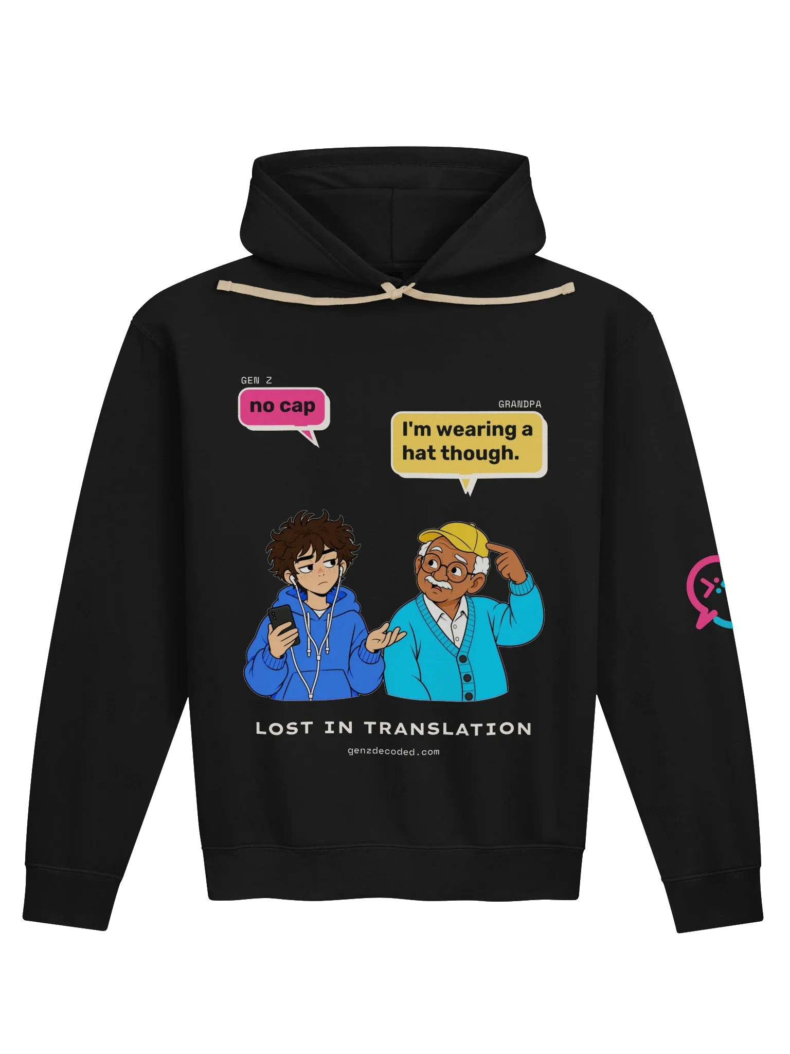 No Cap Grandpa Cartoon Hoodie, Black