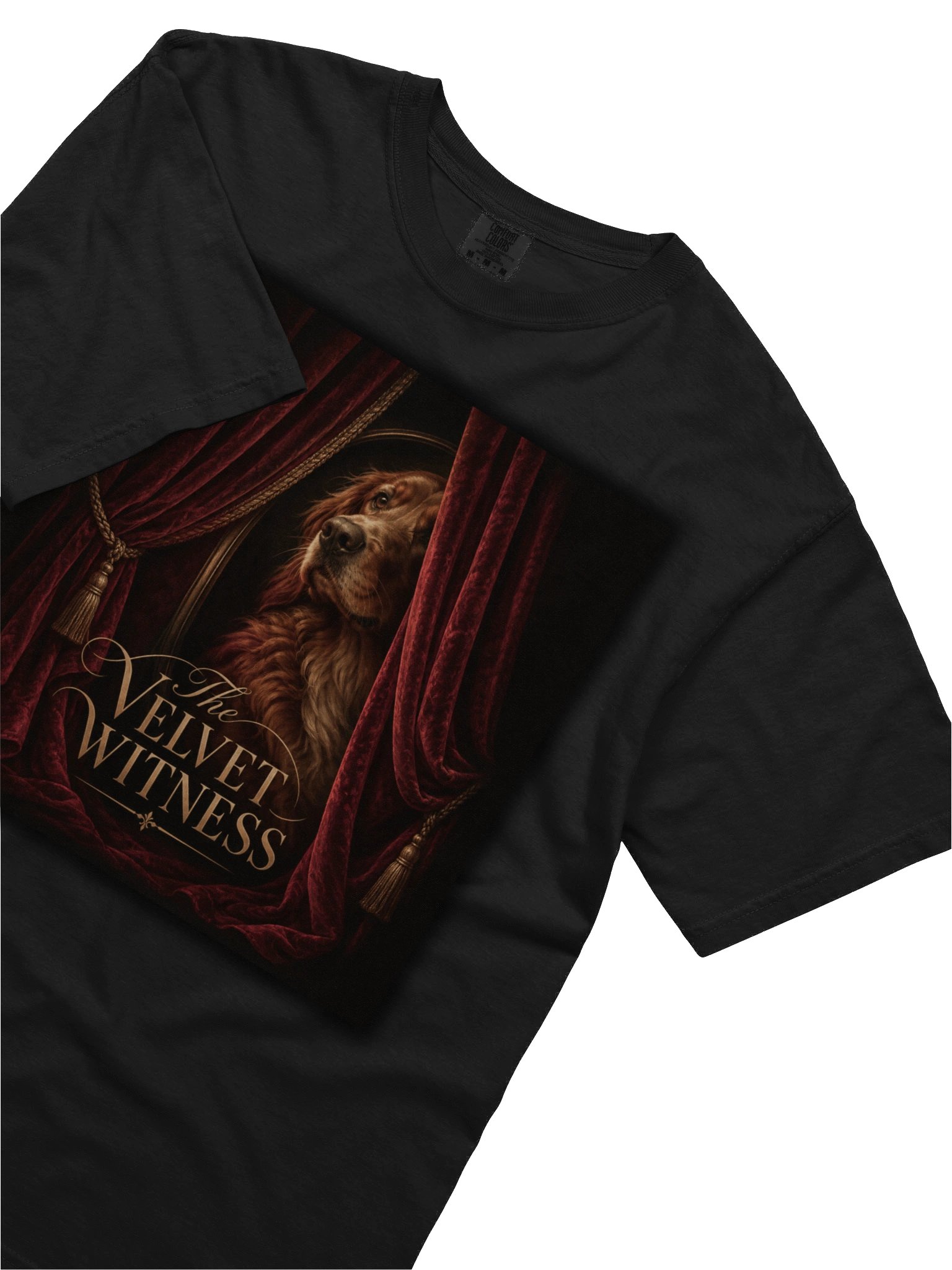 Vintage Dog Portrait Graphic T-Shirt – Burgundy Velvet Curtain Art | The Velvet Witness product image (10)