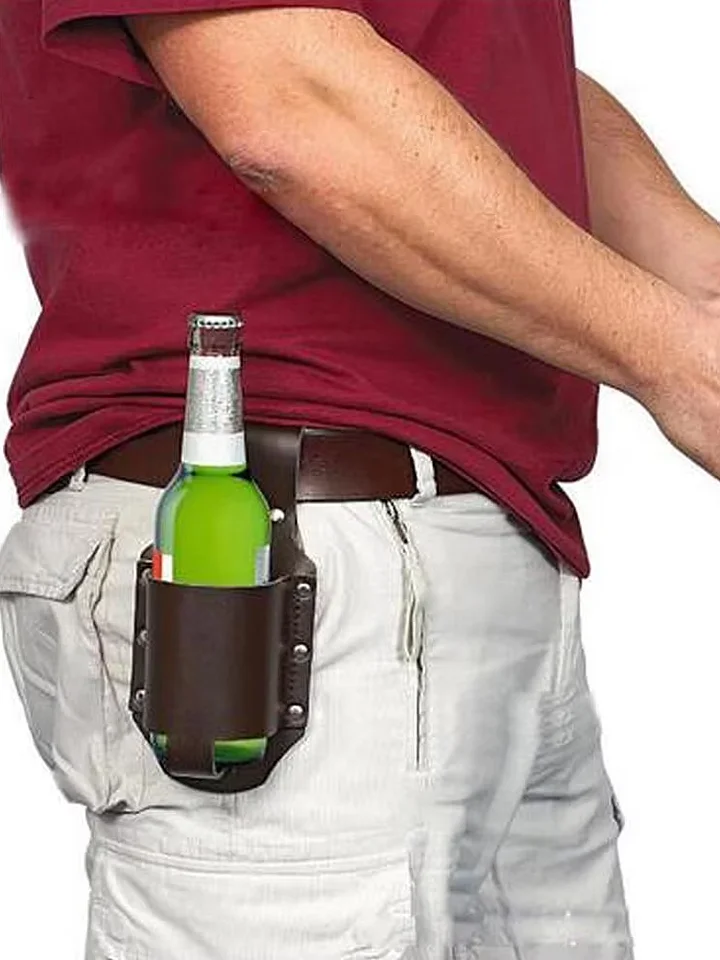 Beer Holster for Men – Brown Faux Leather Bottle Holder with Adjustable Waist Belt, 12oz Capacity product image (1)