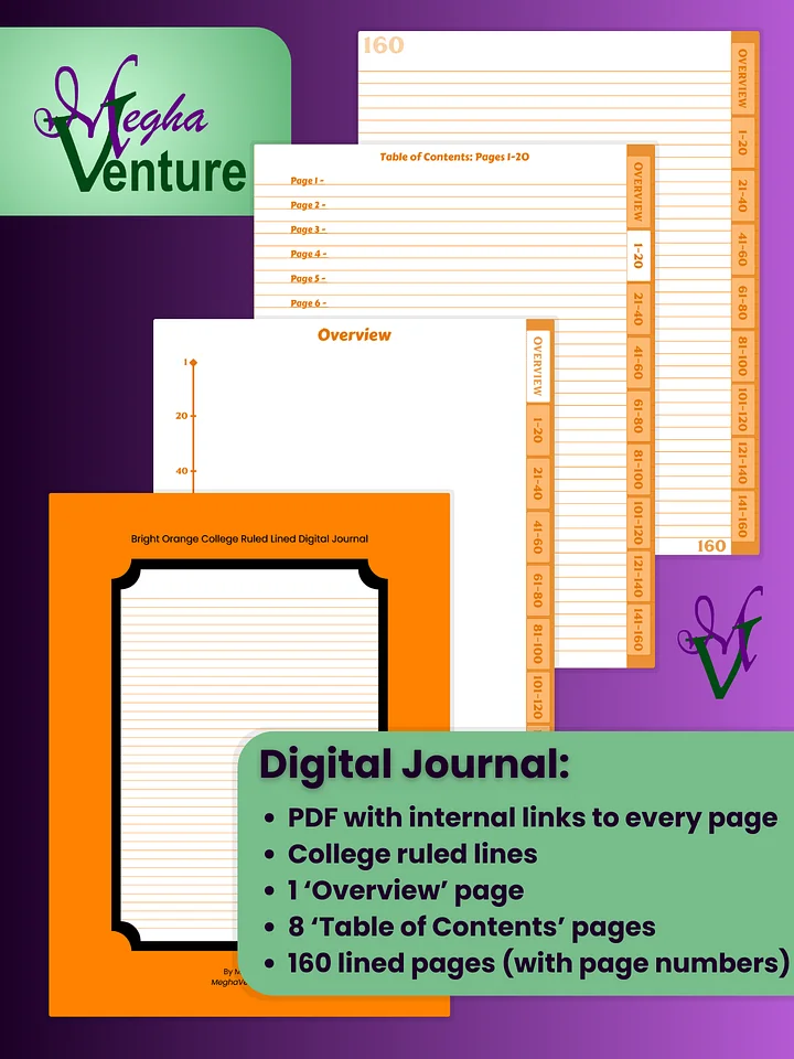 Bright Orange College Ruled Lined Digital Journal product image (1)