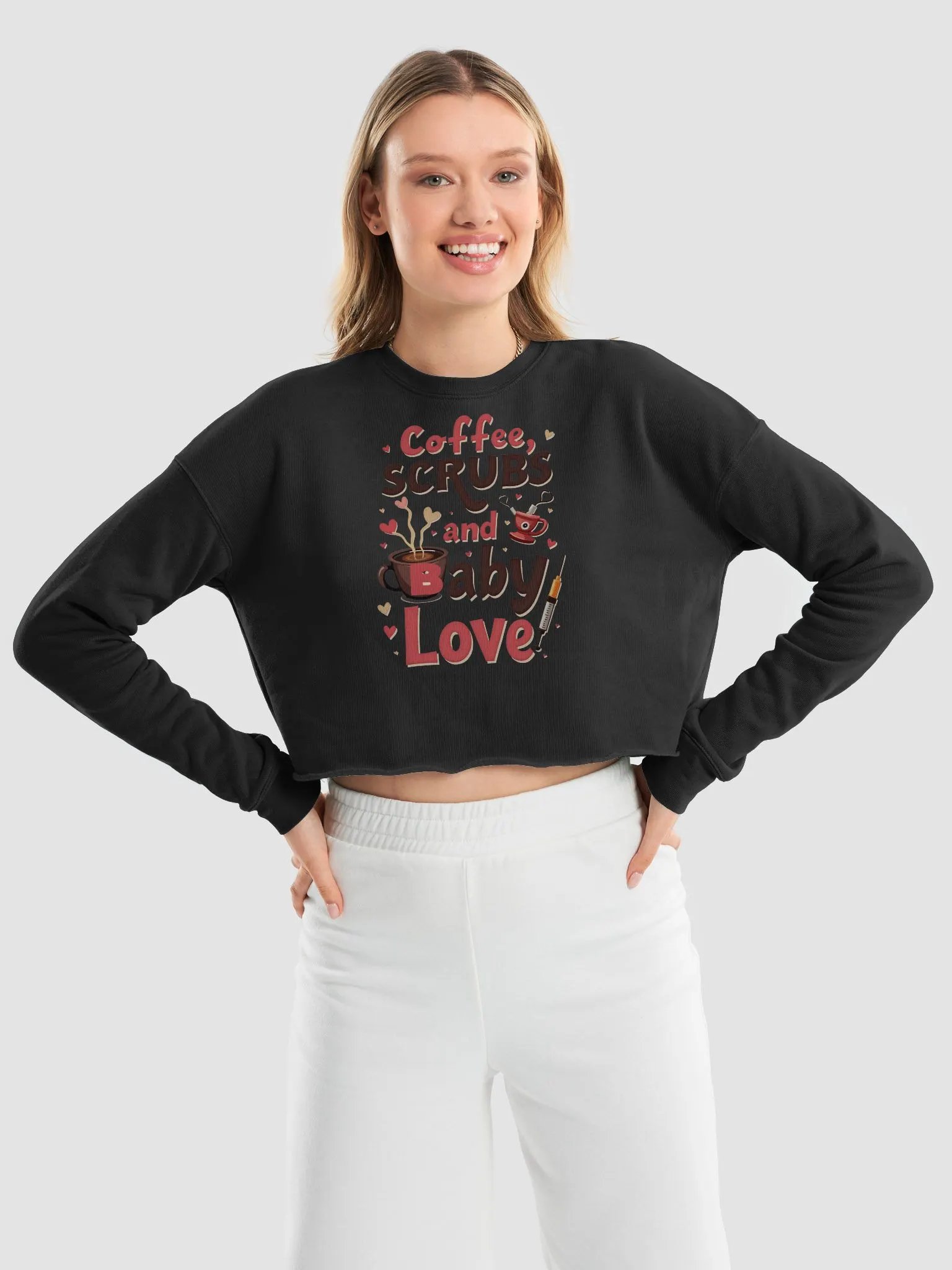 Coffee, Scrubs, and Baby Love Crop Sweatshirt product image (25)