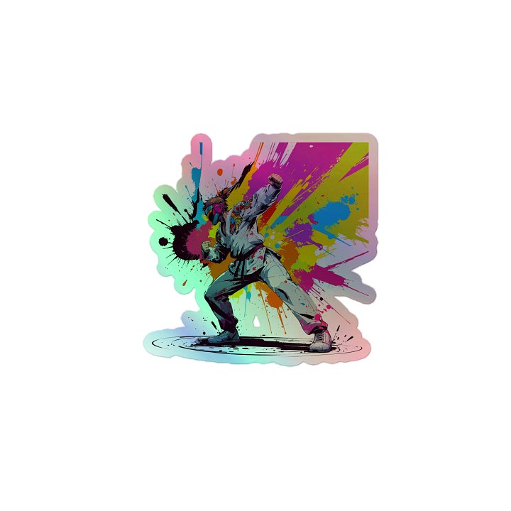 Kiss-Cut Holographic Sticker Sheet ( D_0144_Color Kick Taekwondo Boy of the Streets ) product image (1)