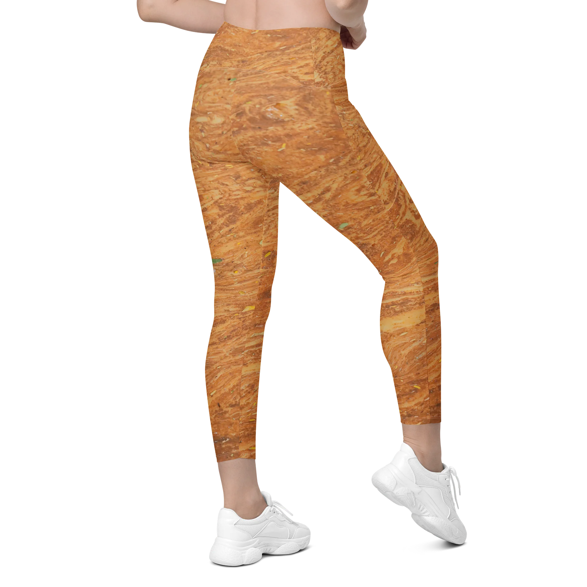 Terracotta Tea: All-Over Print Warm Rust & Leaf V-Waist Leggings with Pockets product image (9)