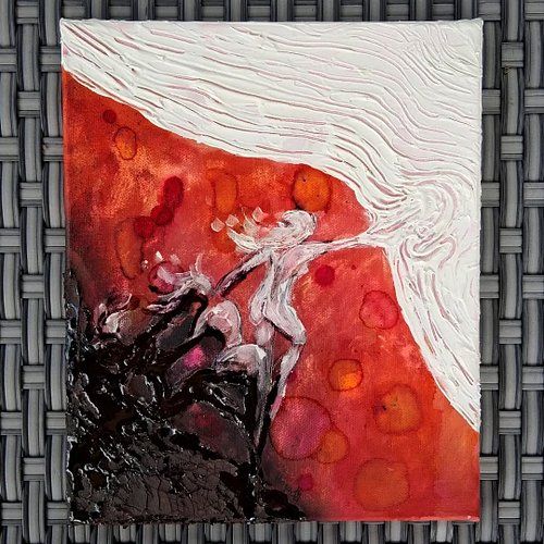 Interface: mixed media on canvas (acrylic paint, alcohol ink, relief paste, crackle paste, resin)

Trying to illustrate how I...