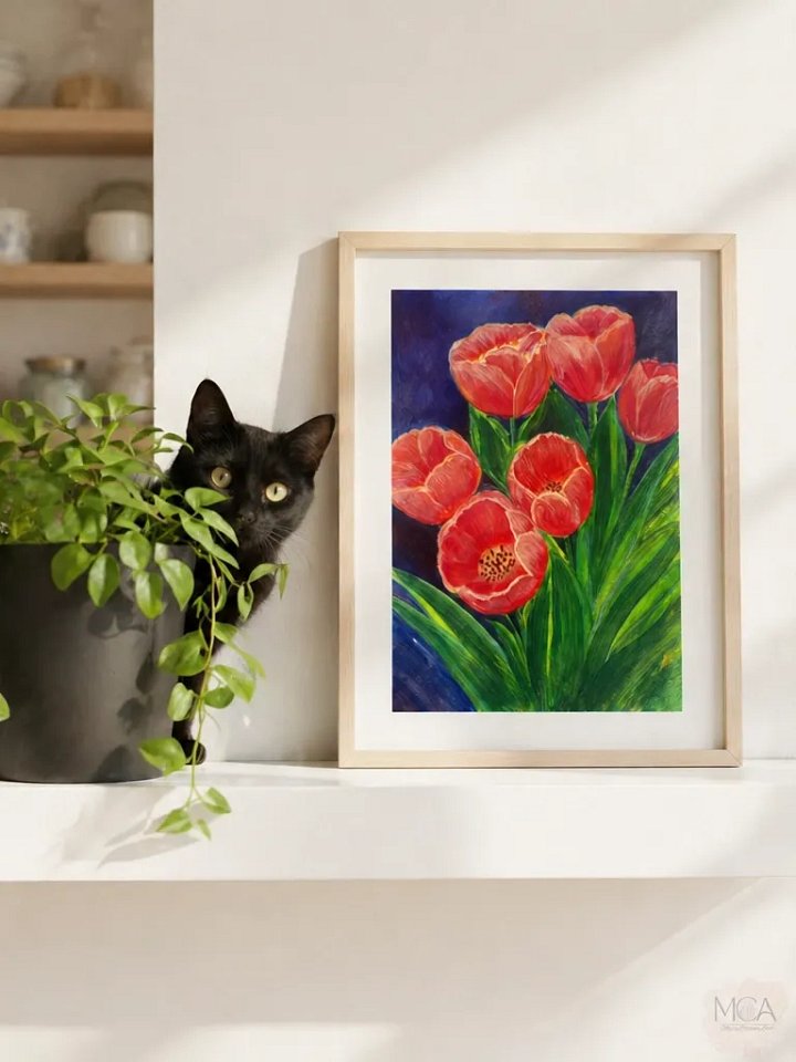 LUXURY IN BLOOM: RED TULIPS ORIGINAL ACRYLIC PAINTING product image (1)