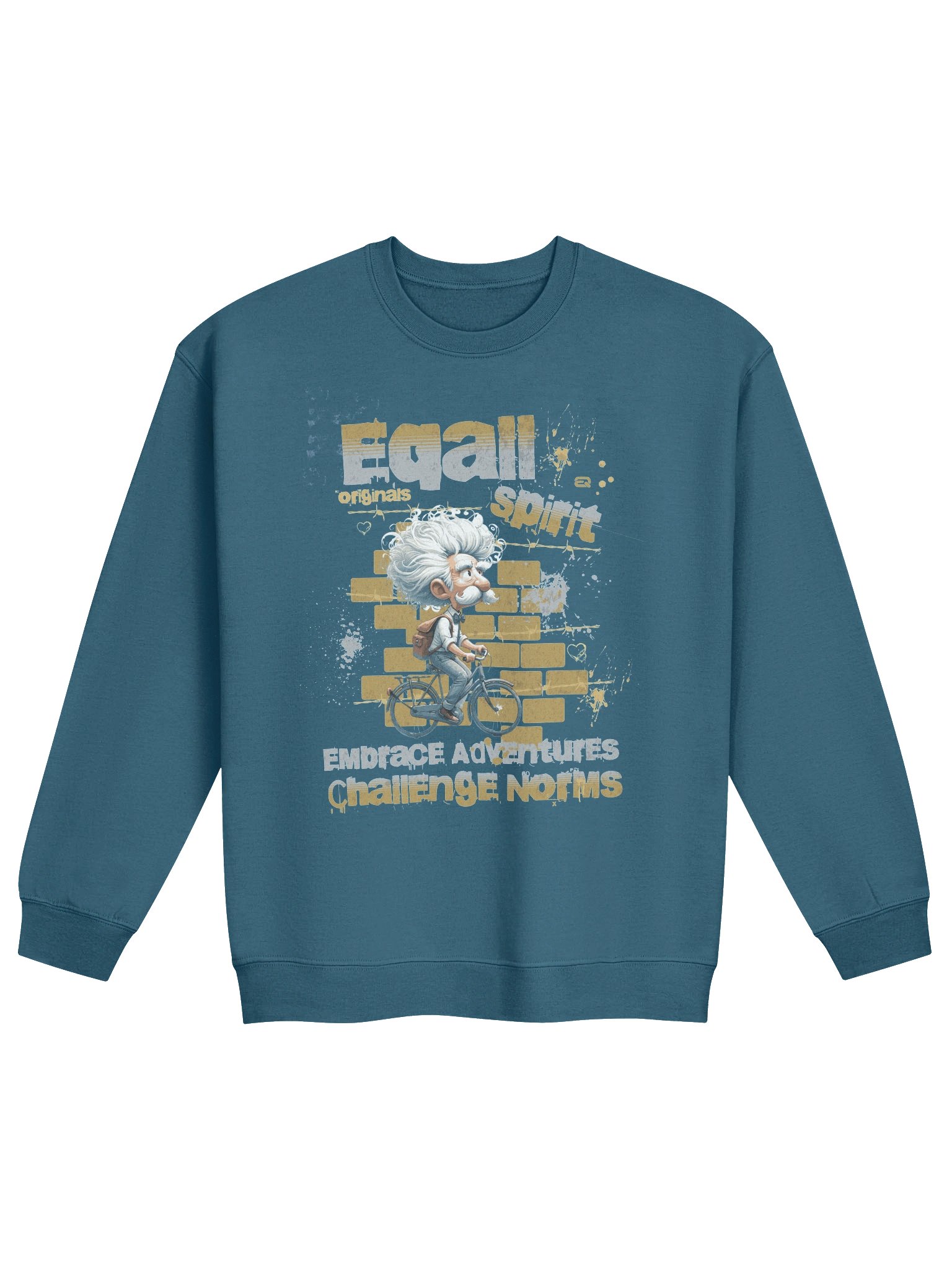 Whimsical Urban Cyclist Vibes Midweight Crewneck Sweatshirt by EQALL® Originals_Mustard_Grey product image (2)