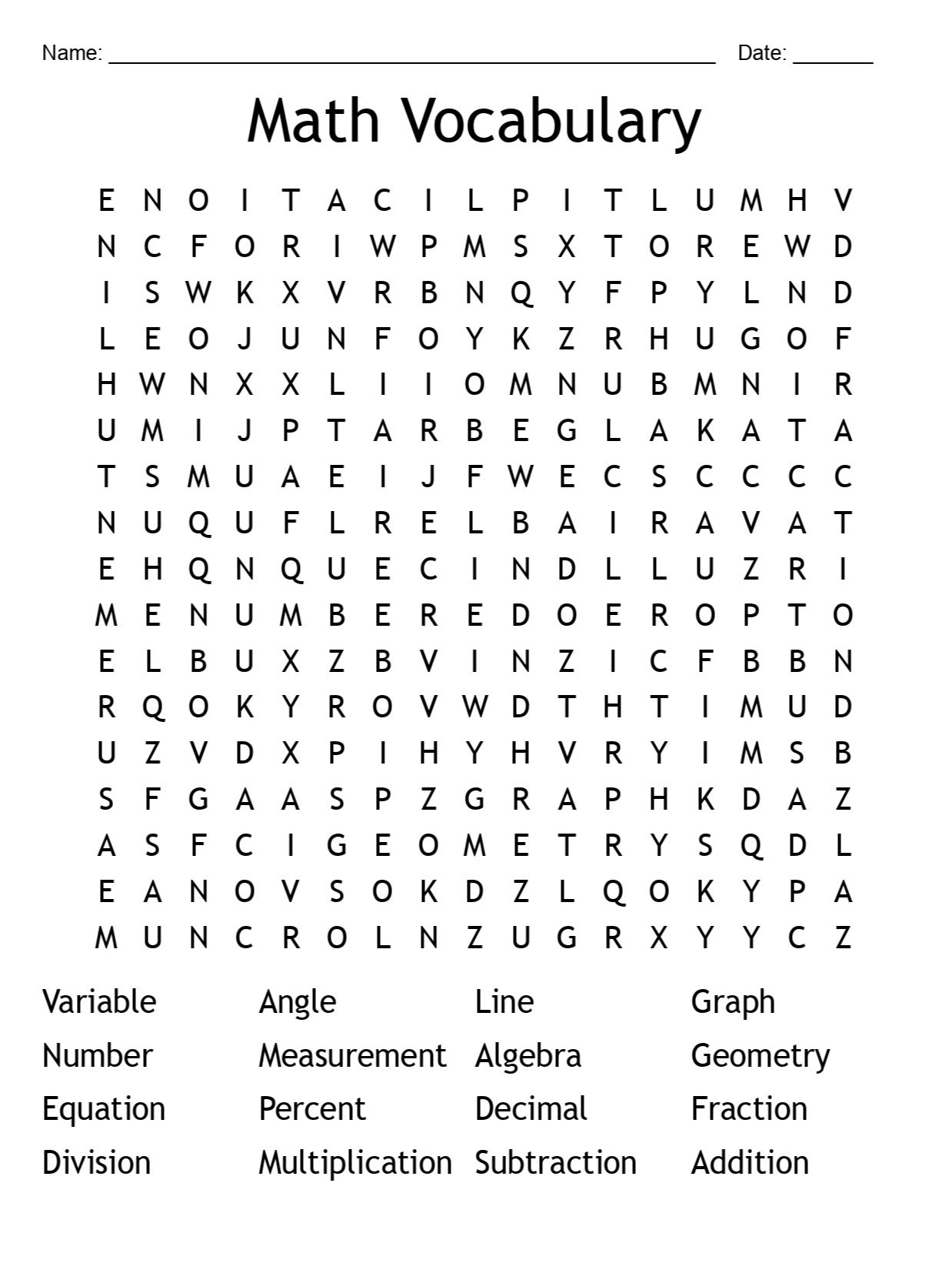 Printable Math Vocabulary Word Search – 16 Key Terms Puzzle Activities! product image (1)