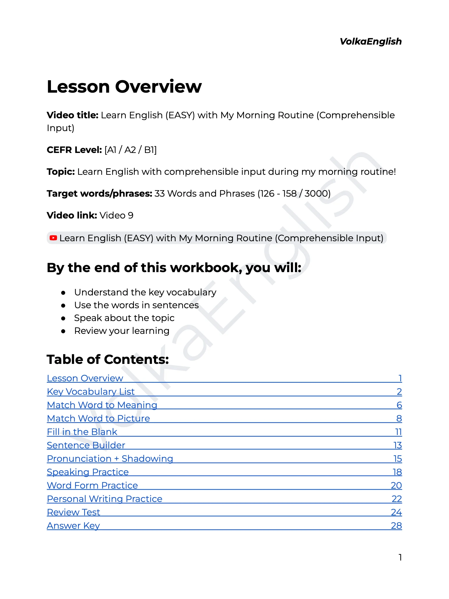 Learn English (EASY) with My Morning Routine (Comprehensible Input) - Video 9 Study Pack product image (2)