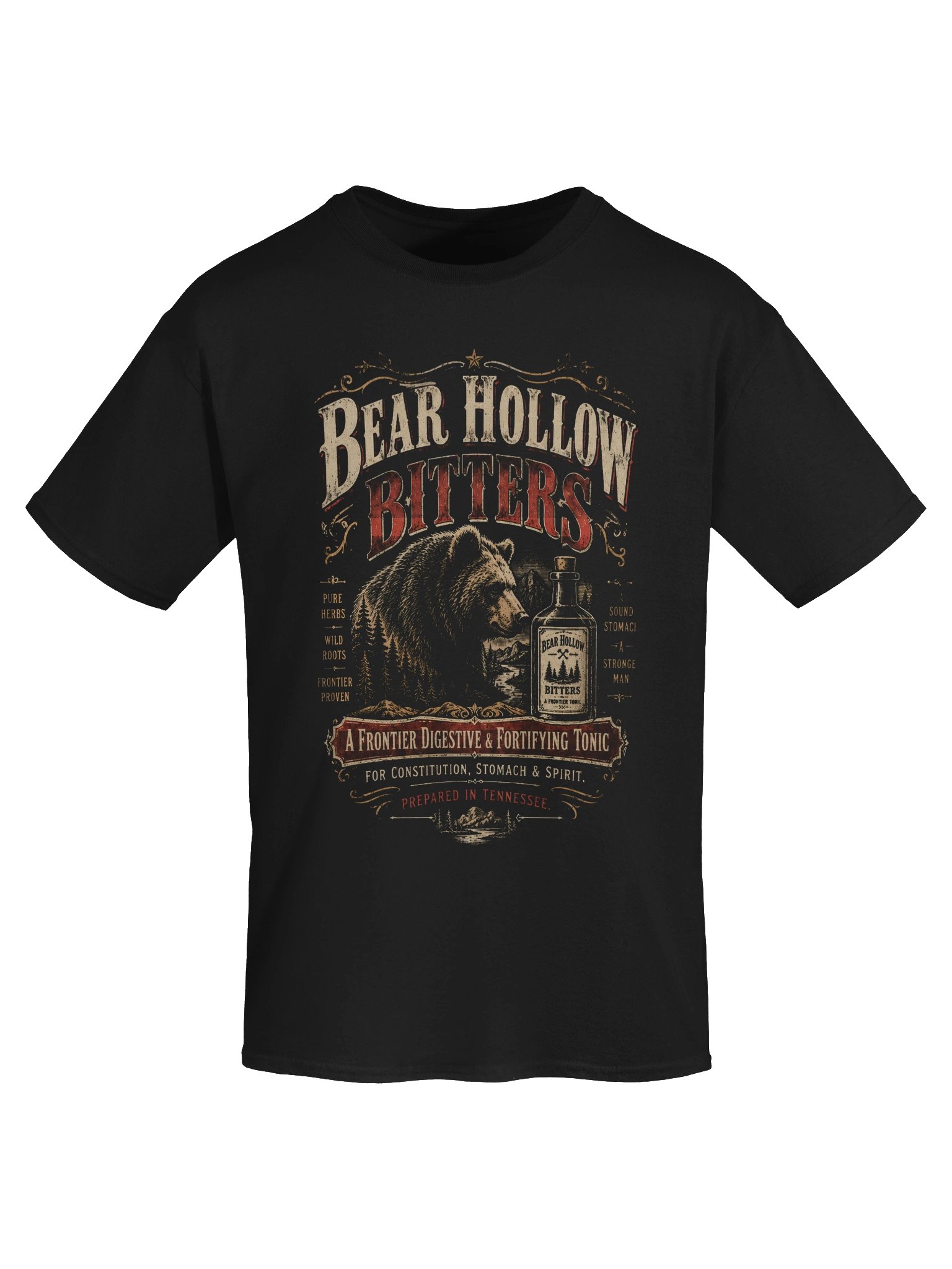 Bear Hollow Bitters Vintage Appalachian Bear T-Shirt – 1880s Frontier Advertising Graphic Tee product image (6)