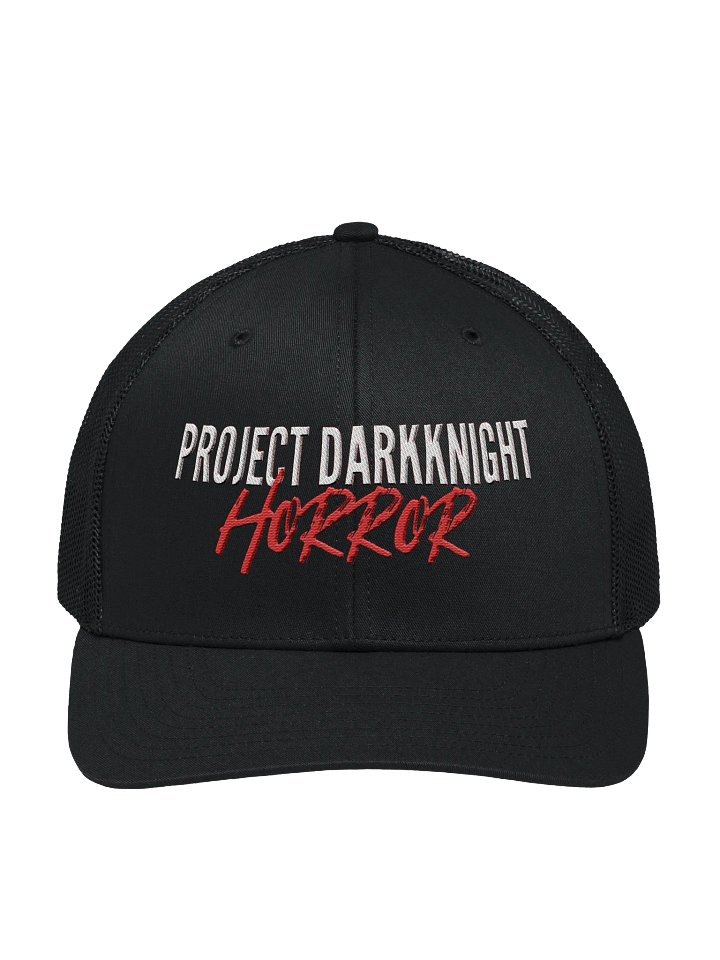 PDKH Embroidered Trucker Hat (unisex snapback, white & red letters) product image (1)