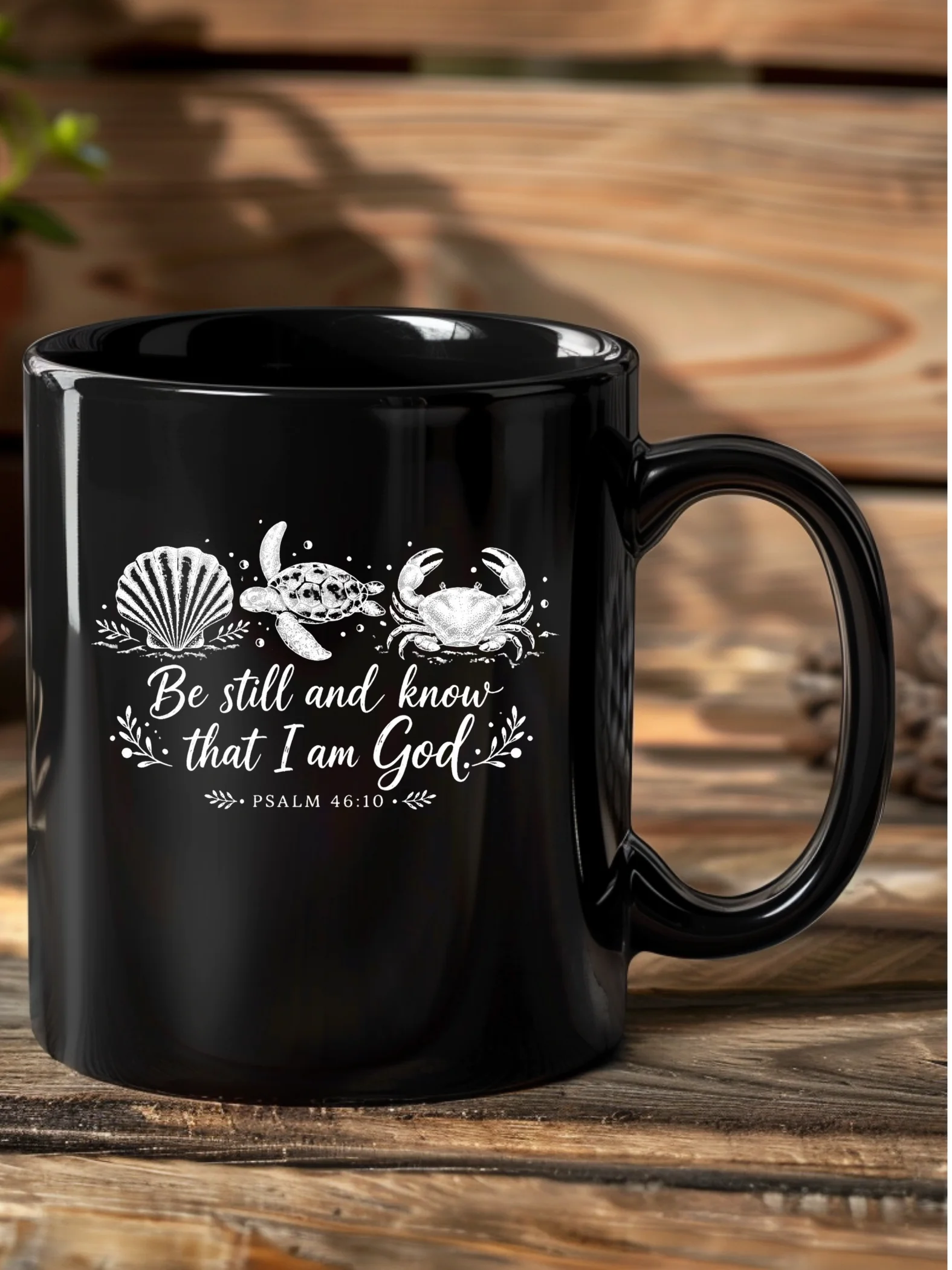 Be Still and Know That I Am God Christian Coffee Mug | Psalm 46:10 Coastal Seashell Turtle & Crab Faith Mug | Kingdom Life Co. product image (1)