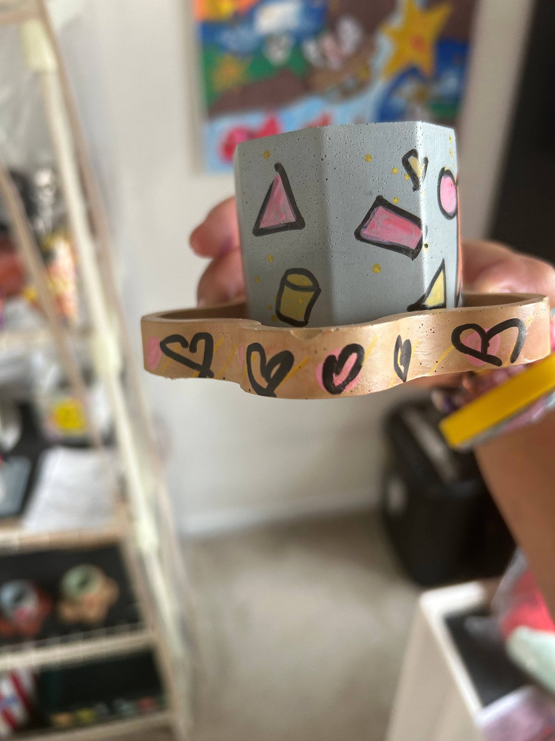 Spy girl 1-1 original painted cement plant pot and tray product image (5)